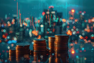 Stacks of Coins With City Lights