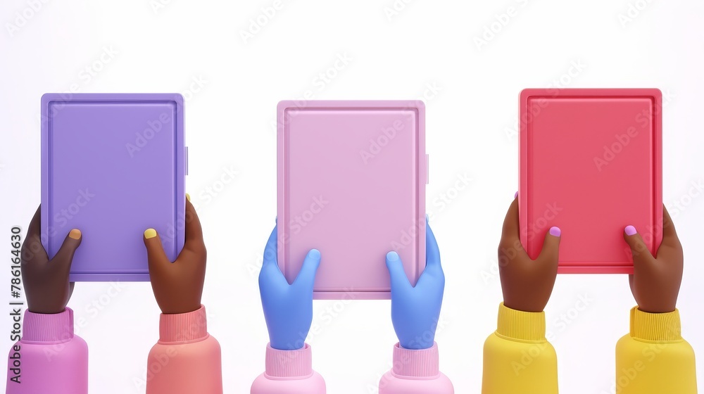 Poster people scrolling smartphone and tablet touch screens in vertical and horizontal positions. people us