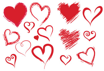 Hand drawn vector heart set with different tools like brushes