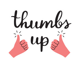 Thumbs up saying with two hands in approval gesture, hand drawn vector illustration, isolated on white