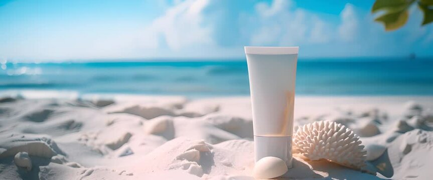 Zinc oxide sunscreen formula for ultimate skin protection, beach vibes blurred out