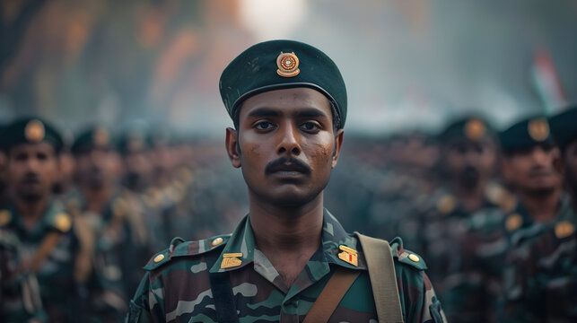 An image of a ceremonial parade and celebration of India Army Day, showcasing the patriotism and honor of the military forces.