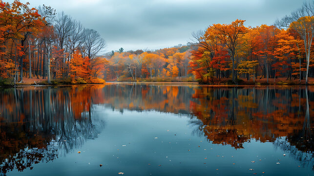 autumn landscape with lake, beautiful landscape 