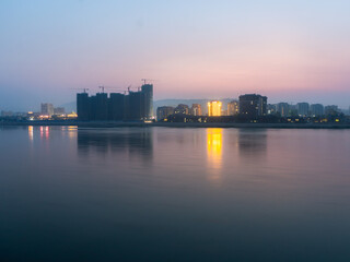 city skyline at sunset