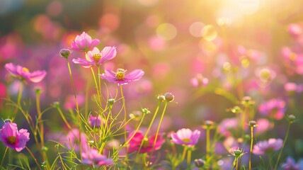 Flower field with natural blurred background in the morning