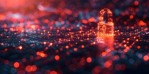 Secured Digital Padlock Guarding a Glowing Data Network Against Cyber Threats