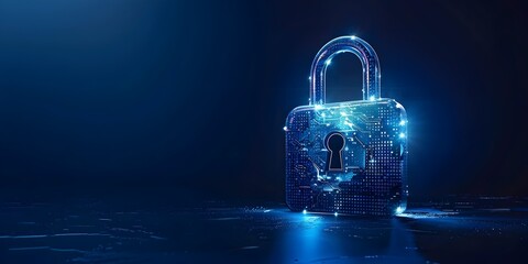 A Cutting Edge Digital Padlock with Facial Recognition Interface Showcasing Robust Privacy Protection on a Minimalist Blue Background