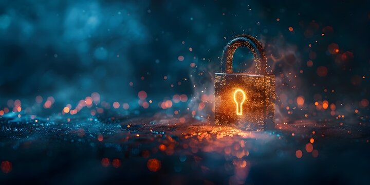 Glowing Digital Padlock Symbolizing the Fight Against Data Corruption on a Mysterious Dark Blue Background