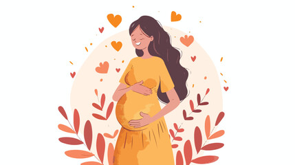 Happy pregnant woman cartoon character. Smiling 