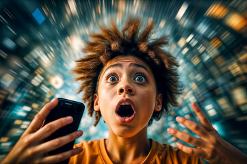 The boy is stunned, a stream of information flies around him. Education, information data, too much media, information, maximalism, news, teenagers’ addiction to social networks.