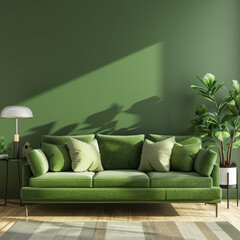 Modern interior design of green living room with sofa and copy space.