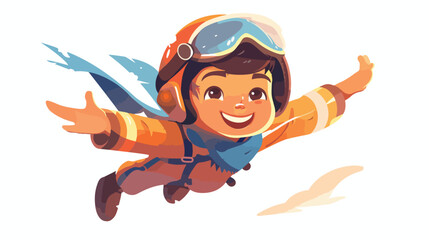 Happy smiling kid flying plane like a real pilot
