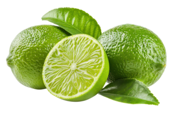 Fresh lime fruit with leaf cut
.isolated on white background