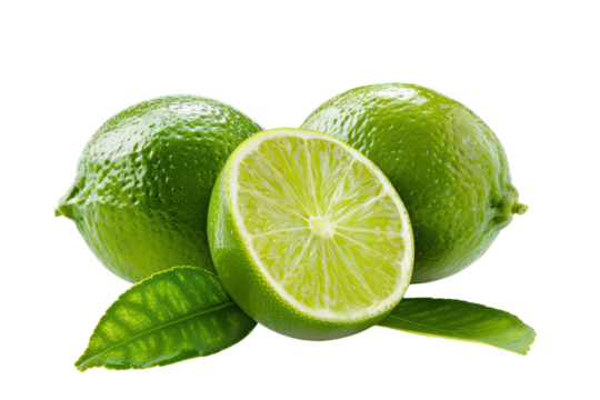 Fresh lime fruit with leaf cut
.isolated on white background