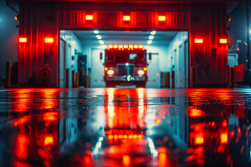 Blurred fire station background