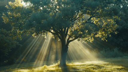Tree with sunlight streaming through the branches