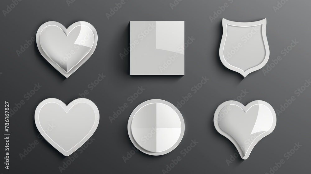 Poster white paper patch mockup. blank labels of different shapes with curve edges isolated on transparent 