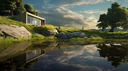 A photo of an Earth-Sheltered Home in Minimalistic design - obrazy, fototapety, plakaty