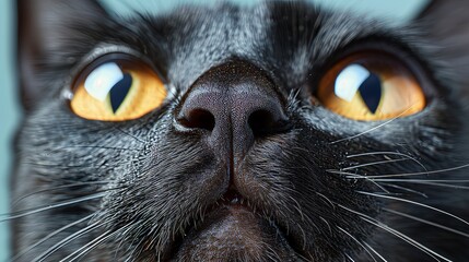 Hyperrealistic details photo of part of a cats muzzle close up, eyes, nose and whiskers, pet concept, banner - obrazy, fototapety, plakaty