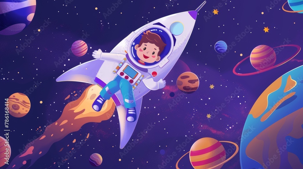 Aufkleber in the background is a dark sky background with a cosmonaut lying on a spaceship surrounded by alien