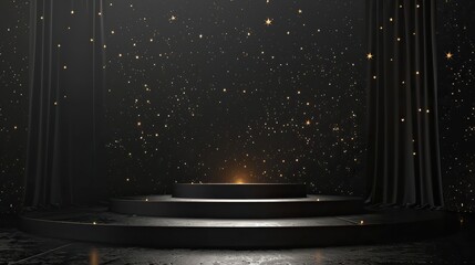Obraz premium Product display on a black stage with star glitters for elegant showcase