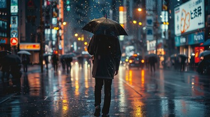 man walking in rain 
