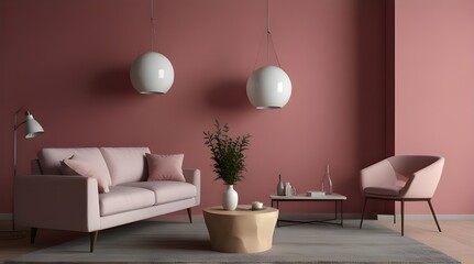 Two blue and pink chairs with lights and pink background, interior decoration.generative.ai 
