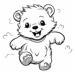 Naklejka premium dynamic running teddy bear, Black and white, line drawing, white background сreated with Generative Ai