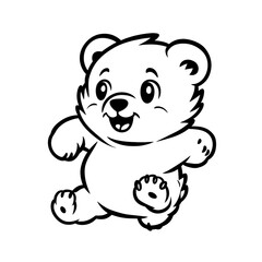 Fototapeta premium dynamic running teddy bear, Black and white, line drawing, white background сreated with Generative Ai