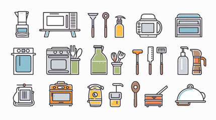 Household  Home appliances. Thin line art icons set.