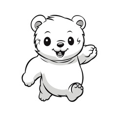 Obraz na płótnie Canvas dynamic running teddy bear, Black and white, line drawing, white background сreated with Generative Ai