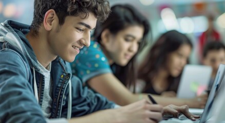 Fototapeta premium Young people studying with their laptops