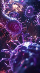 Virus bacteria on human stomach , 3d render , futuristic background