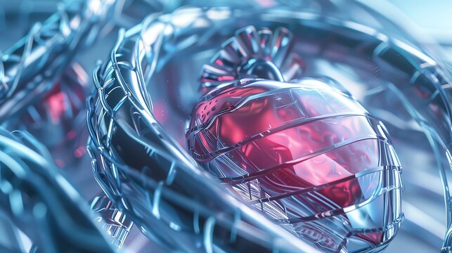 Angioplasty and Stent Placement for the Heart , 3d render , futuristic background