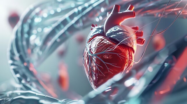 Angioplasty and Stent Placement for the Heart , 3d render , futuristic background