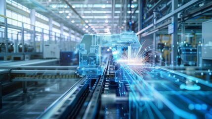 Holographic projection, future automated factory floor, automated finishing