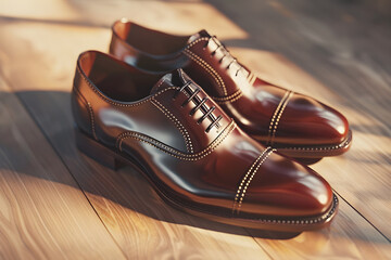 Elegant Display of Sophisticated, High Quality, Brown Leather Oxford Shoes