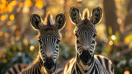 Foto op Canvas Two Zebras Standing Next to Each Other © yganko