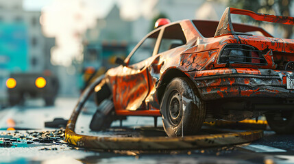 Broken car on tow truck - Powered by Adobe