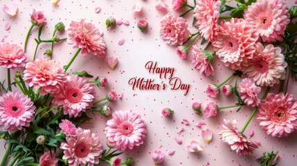 Bouquet of Pink Flowers With Happy Mothers Day Message - obrazy, fototapety, plakaty