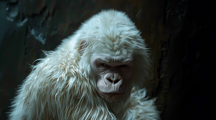 Close up portrait of an albino gorilla sitting in a cave - 786172839