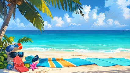 beach with palm trees summer, ai generated