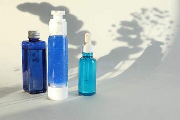 Set of luxury cosmetic products on white background. Space for text