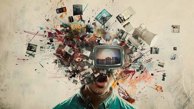 Art collage manipulated with the help of media. Manipulation of a person with the help of media.