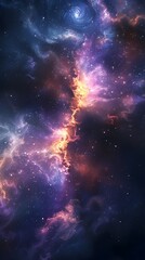 Obraz premium Intrepid Spacecraft Crew Navigating Enigmatic Cosmic Expanse Towards Awe Inspiring Galactic Nebula