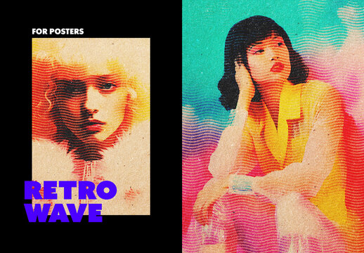 Retro Wave Halftones Poster Photo Effect Mockup