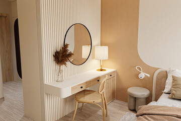 dressing table with mirror, chair in the modern minimal bedroom