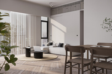 Naklejka na ściany i meble minimalistic interior design room with beautiful lightning