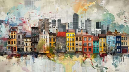 Buying and selling properties worldwide. Art collages.