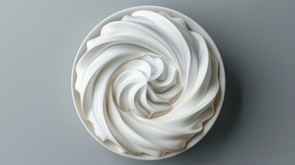 The white cake cream ice whip swirl is an isolated modern image. It's a soft vanilla foam decoration for pie food and cupcakes. Sweet real-looking whipped butter mousse curl tops for decorating